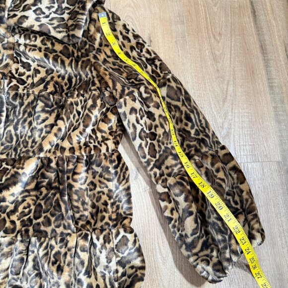 Jones Studio Tiered Faux Fur Coat Leopard Print Brown Mob Wife Glam M - Picture 8 of 11